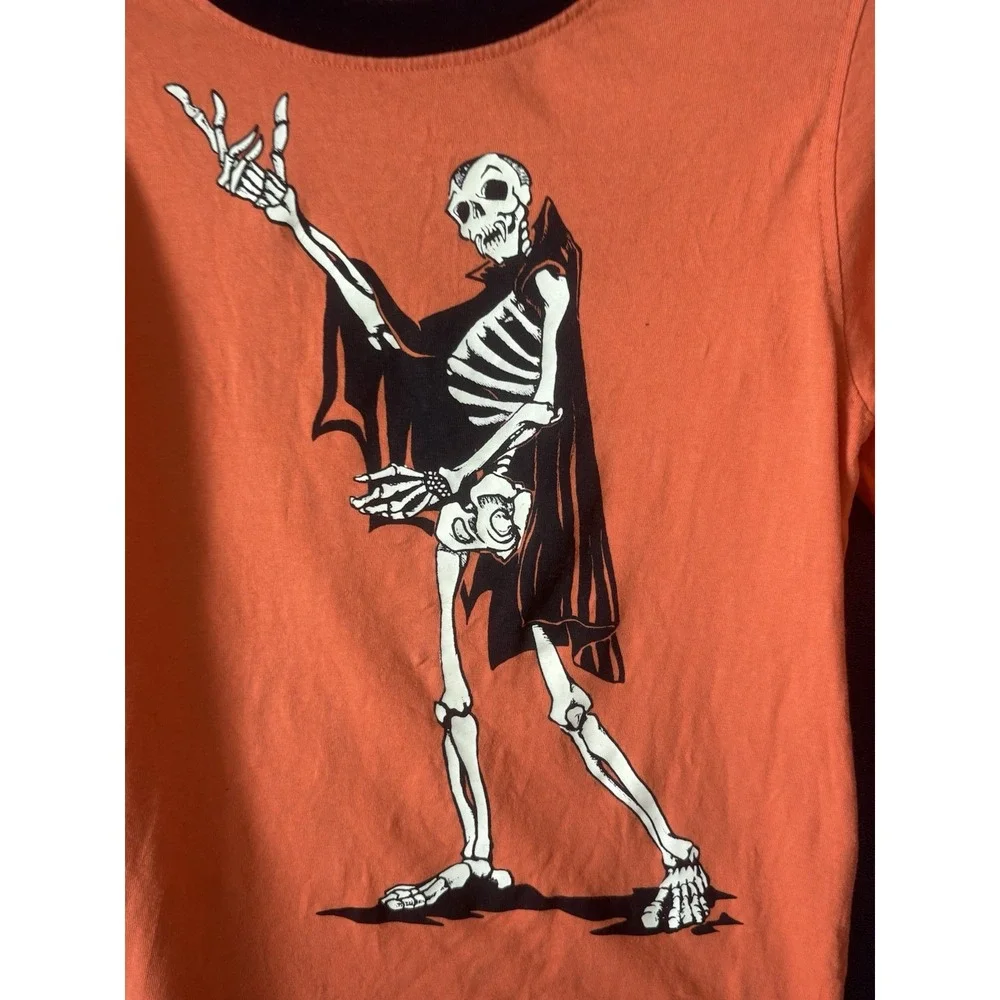 Gymboree Boys Orange Halloween Spooky Skeleton Glow in the Dark Shirt Size 8